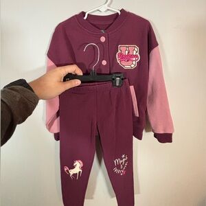365 Kids by Garanimals Unicorn Varsity Jacket & Leggings Set Girls Size 5/6